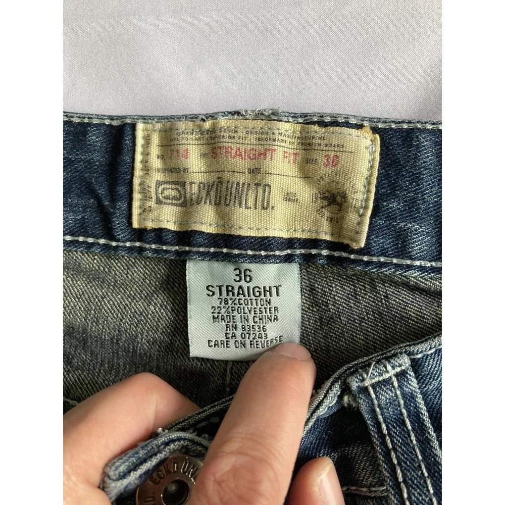 Vtg Ecko Unltd Jeans Men 36x30 Blue Denim 714 Straight Distressed Faded Wash Y2K